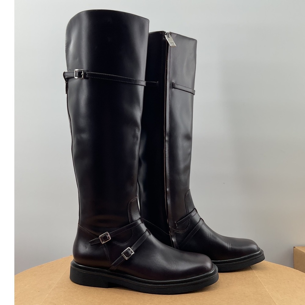 Franco Sarto Womens Dark Brown Leather Multi Buckle Harness Tall Riding Boots